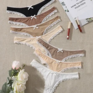 7-Pack Women's Lace Trim Thong Panties