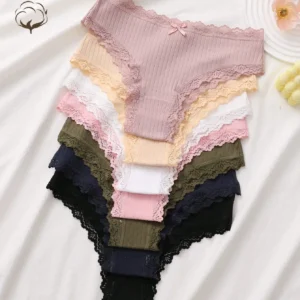 7-Pack Ribbed Cotton Lace Trim Bikini Panties
