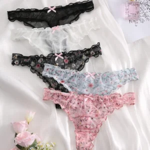 5-Pack Floral Lace Thongs with Bow Detail