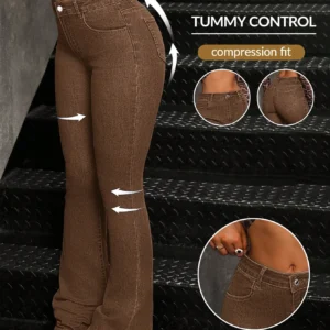 Women's  Flare Denim Pants With Tummy Control