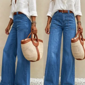 Women's High Waist Loose Fit Wide Leg Denim Pants