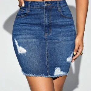 Distressed Raw Hem Denim Mini Skirt
