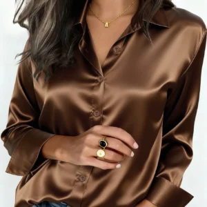 Women's Satin Button-Up Blouse