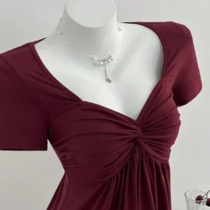 Casual Twist Knot V-Neck Short Sleeve Top