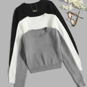3-Pack Solid Crew Neck Casual Pullover